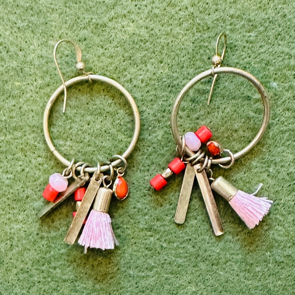 Gold Earrings with tassels and beads